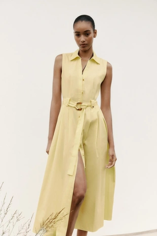 Платье-миди из поплина с поясом- Заказать в России