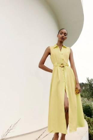 Платье-миди из поплина с поясом- Заказать в России