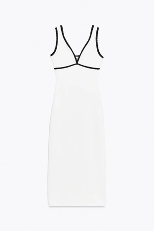 Длинное платье с контрастной отделкой- Заказать в России