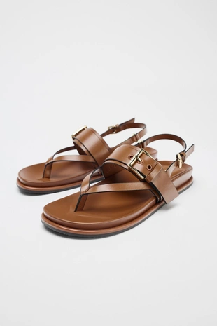 Сандалии с ремешками и пряжкой- Заказать в России