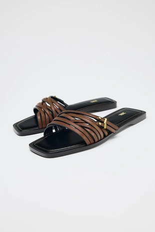 Кожаные шлепанцы с ремешками и пряжкой- Заказать в России