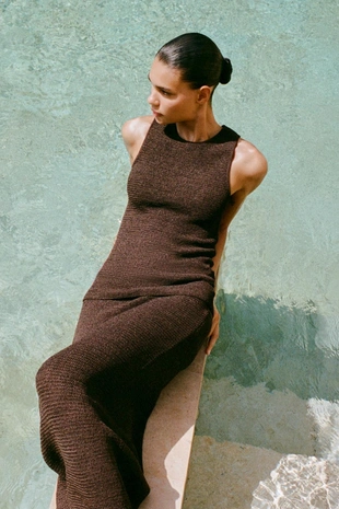 Длинная трикотажная юбка с узорной вязкой- Заказать в России