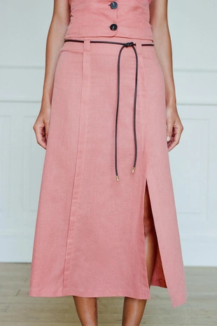 Юбка-миди с ремнем и льном- Заказать в России
