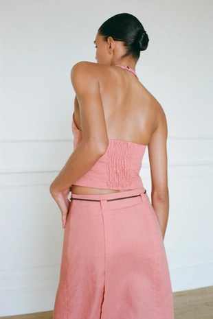 Юбка-миди с ремнем и льном- Заказать в России