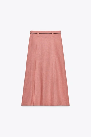 Юбка-миди с ремнем и льном- Заказать в России
