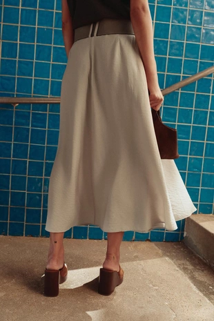 Юбка-трапеция в стиле рустик с поясом- Заказать в России