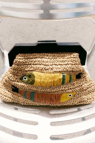 Сумка из рафии с вышивкой в виде рыбок- Заказать в России