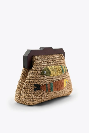 Сумка из рафии с вышивкой в виде рыбок- Заказать в России