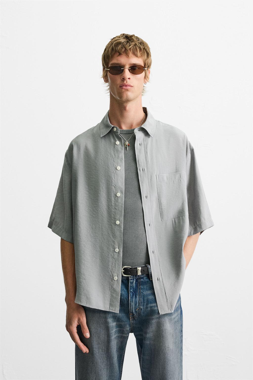 РУБАШКА RELAXED FIT ИЗ СТРУЯЩЕЙСЯ ТКАНИ