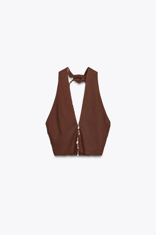 Топ-халтер из льна с ракушками- Заказать в России