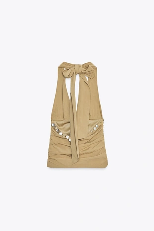 Топ с горловиной халтер и бусинами- Заказать в России