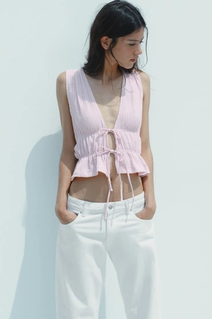 Топ в клетку виши с завязками- Заказать в России