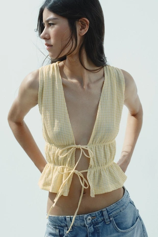 Топ в клетку виши с завязками- Заказать в России