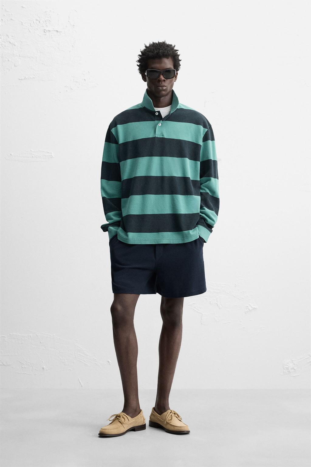 ШОРТЫ-БЕРМУДЫ RELAXED FIT ИЗ РЕЛЬЕФНОЙ ТКАНИ