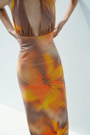 Платье миди с халтером из тюля с принтом- Заказать в России