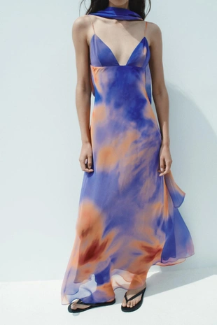 Длинное платье с принтом и платком- Заказать в России