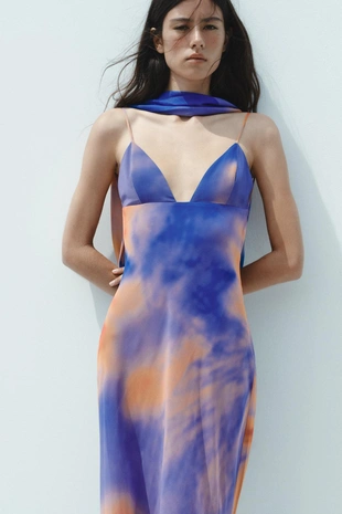 Длинное платье с принтом и платком- Заказать в России