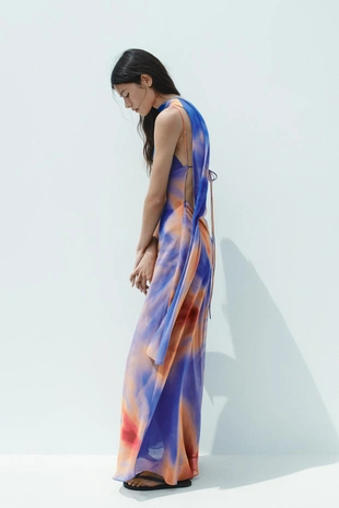 Длинное платье с принтом и платком- Заказать в России