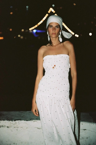 Платье-миди с помпонами- Заказать в России