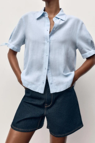 Рубашка из рами с короткими рукавами и завязками