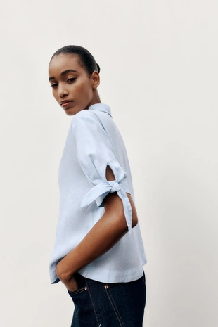 Рубашка из рами с короткими рукавами и завязками