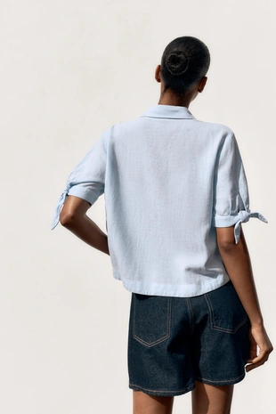 Рубашка из рами с короткими рукавами и завязками