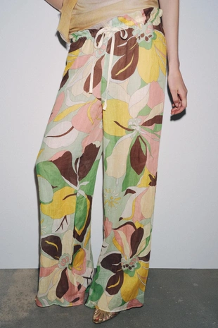 Брюки из ткани рами с цветочным принтом — ZW COLLECTION- Заказать в России
