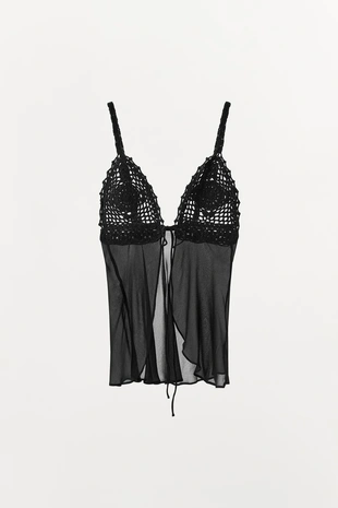 Комбинированный топ с кружевом кроше- Заказать в России