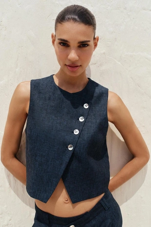 Двубортный жилет из 100% льна- Заказать в России
