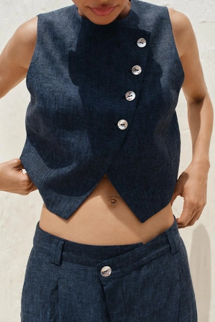 Двубортный жилет из 100% льна- Заказать в России