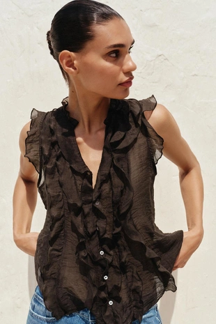 Полупрозрачный топ с воланами- Заказать в России