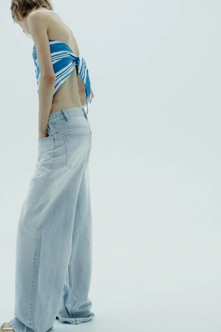 Полосатый льняной топ без бретелей- Заказать в России