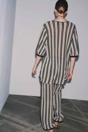 Полосатое трикотажное боди из льна- Заказать в России