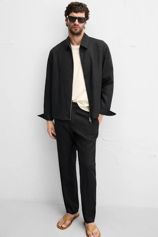 Брюки классического кроя из 100% льна- Заказать в России