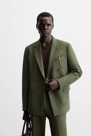 Двубортный костюмный блейзер с шерстью- Заказать в России