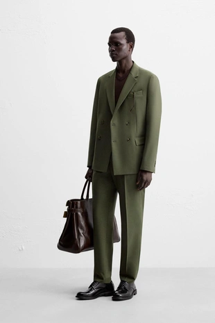 Двубортный костюмный блейзер с шерстью- Заказать в России