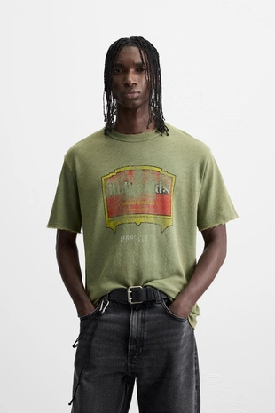 Трикотажная футболка с принтом и эффектом стирки- Заказать в России