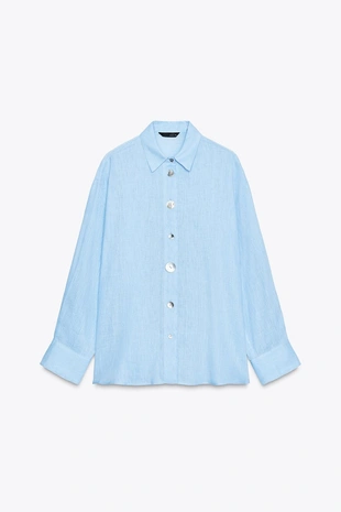 Рубашка из 100% льна с комбинированными пуговицами- Заказать в России