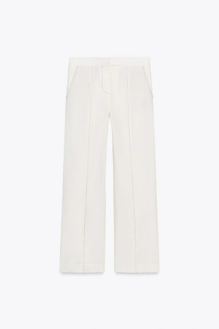 Прямые брюки из льняной ткани с контрастной строчкой- Заказать в России