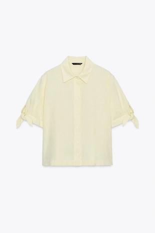 Рубашка из рами с короткими рукавами и завязками- Заказать в России