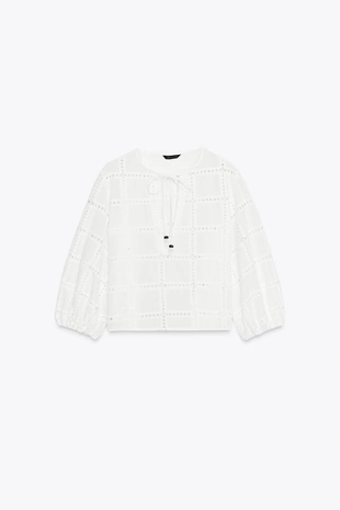 Укороченная блузка с перфорированной вышивкой- Заказать в России