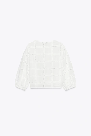 Укороченная блузка с перфорированной вышивкой- Заказать в России