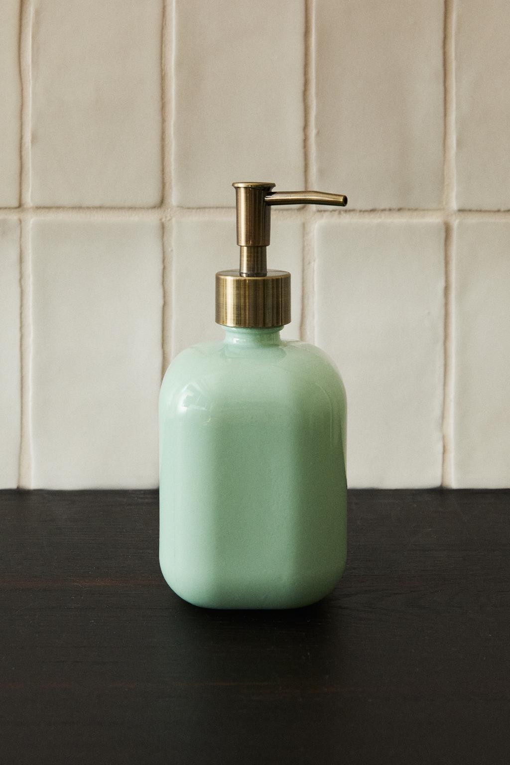 Стеклянный дозатор для мыла jade green