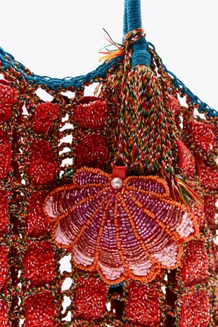 Большая плетеная сумка с бусинами- Заказать в России