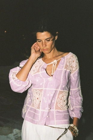 Комбинированная рубашка с кружевом кроше- Заказать в России