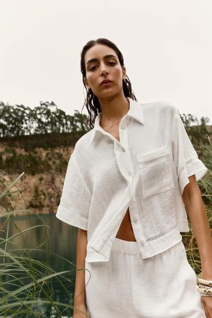 Рубашка с короткими рукавами и декоративной строчкой- Заказать в России