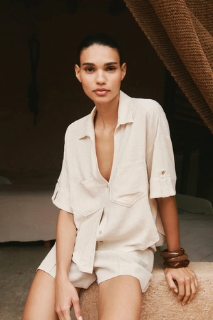 Укороченная рубашка из смесового льна