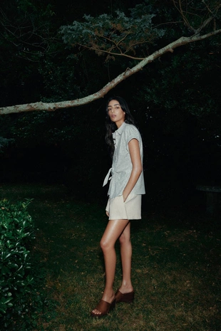 Green / Ecru | 8138/863/098 - Zara Рубашка в полоску с узлом из льна