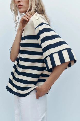 Navys / Ecrus | 8419/667/108 - Zara Полосатая рубашка из льна