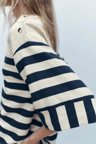 Полосатая рубашка из льна- Заказать в России